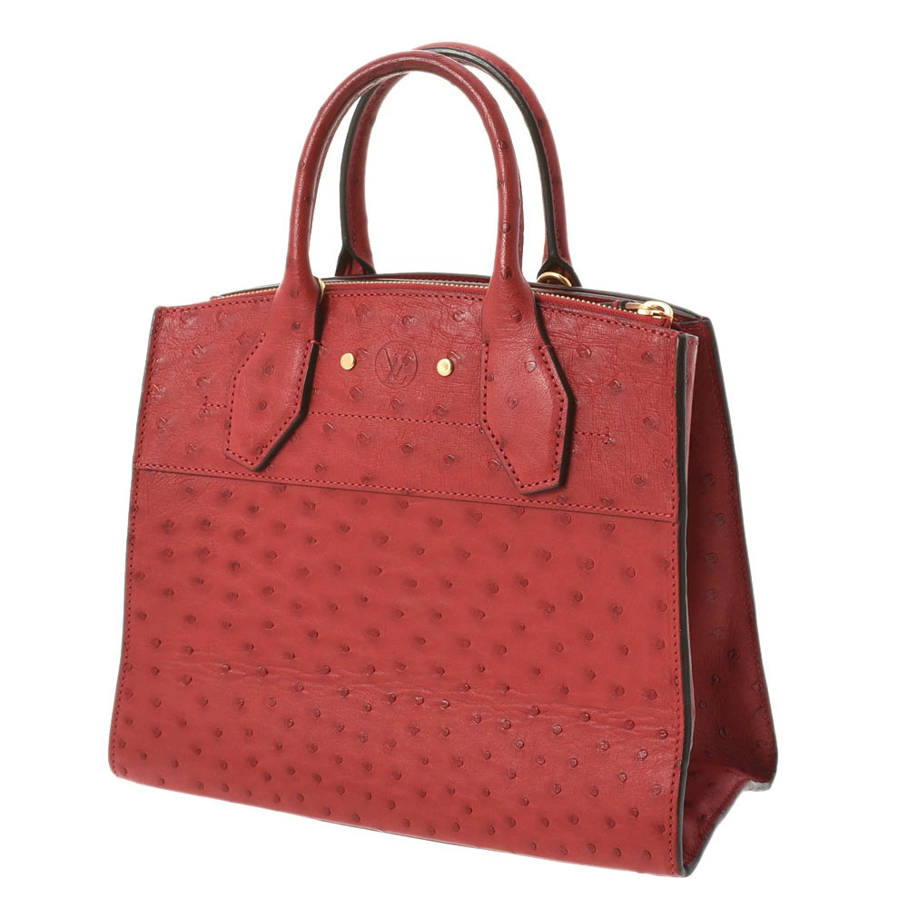 Louis Vuitton Handbag City Ostrich Red Steamer